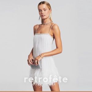 Retrofete Rubina beaded feather hem mini dress